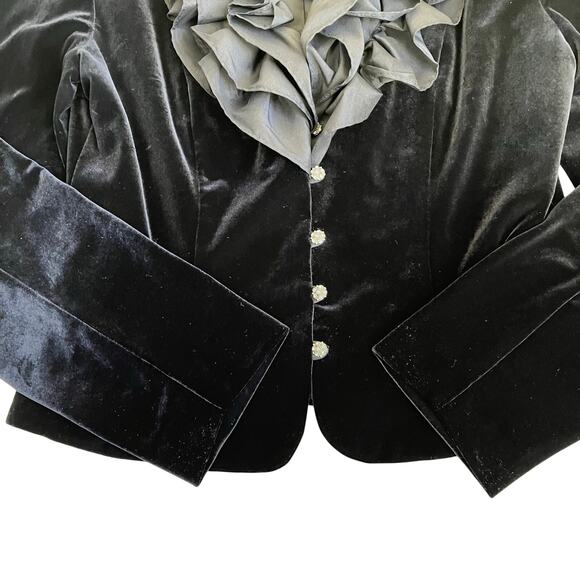 Xscape Sz 8 Vtg Elegant Dressy Ruffle Neck Fitted Velvet Blazer Jacket Luxorious - Picture 10 of 16